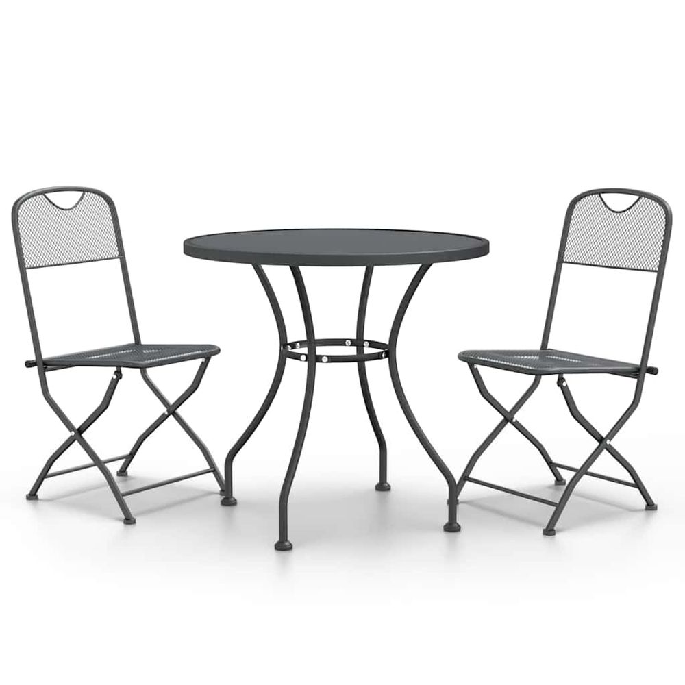 Ensemble à manger de jardin 3 pcs maille métal anthracite