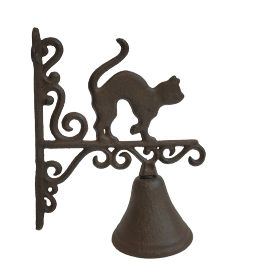 Cloche de jardin de porte ancienne chat fonte marron 18.5 x 23cm