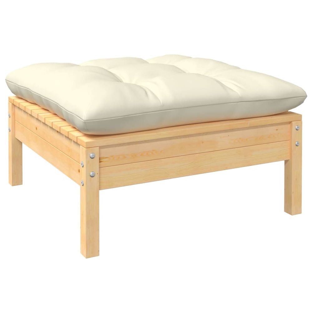 Repose-pied de jardin avec coussin crème bois de pin massif