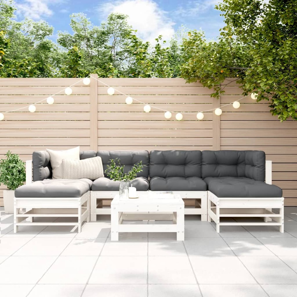 Salon de jardin 7 pcs blanc bois de pin massif