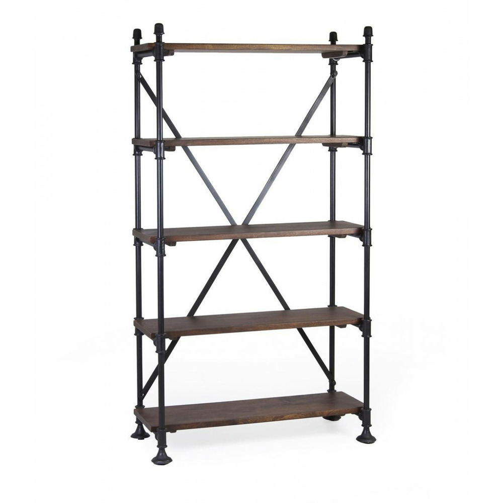 Bibliothèque metal bois marron - quinquenelle décoration d'autrefois