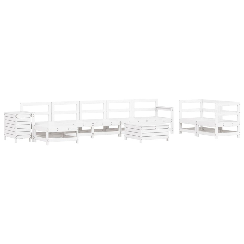 Salon de jardin 10 pcs blanc bois de pin massif