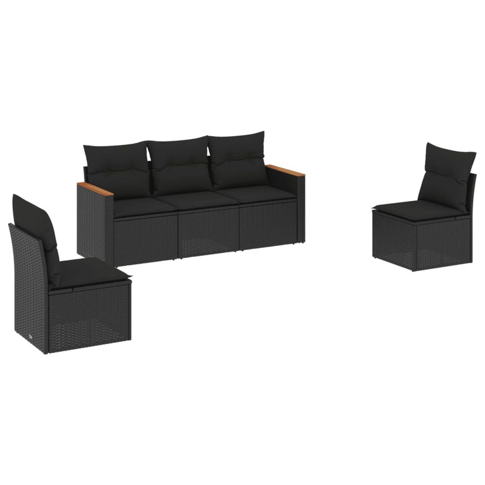 Salon de jardin 5 pcs avec coussins noir résine tressée