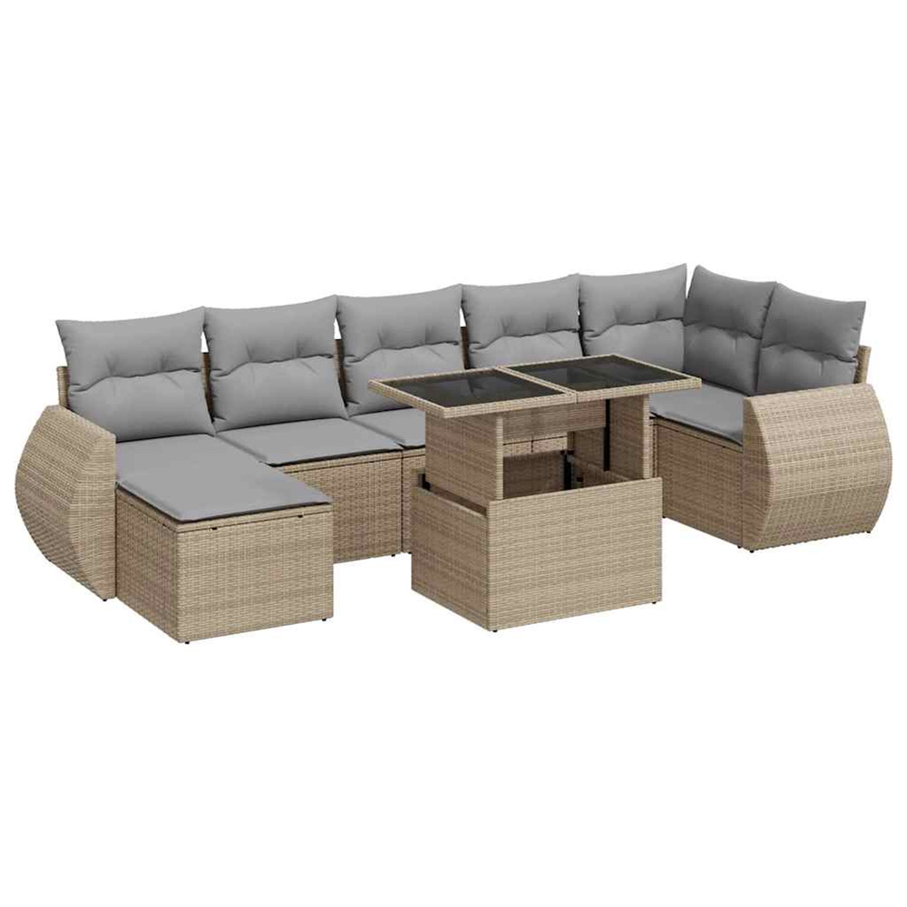 Salon de jardin avec coussins 8 pcs beige résine tressée