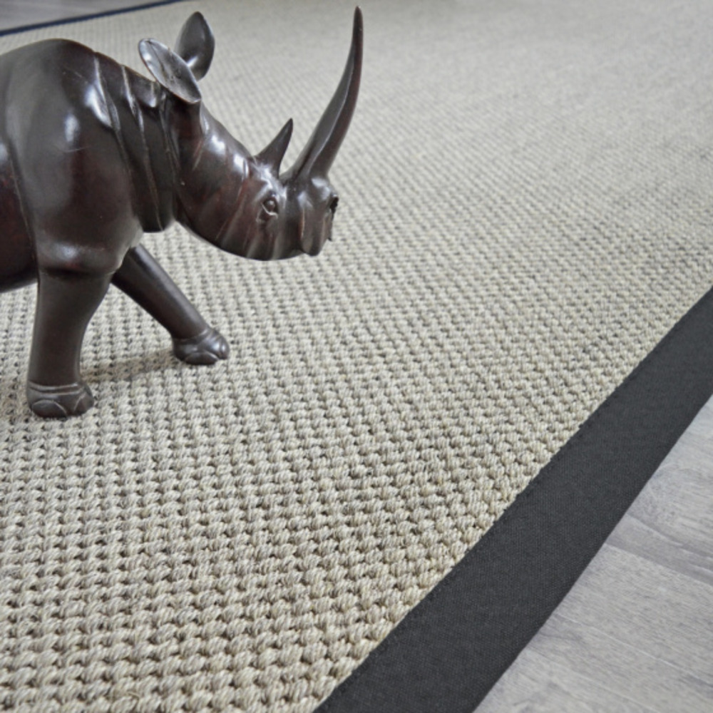 Tapis sisal - kidara nuage - ganse coton noire - 140 x 200 cm