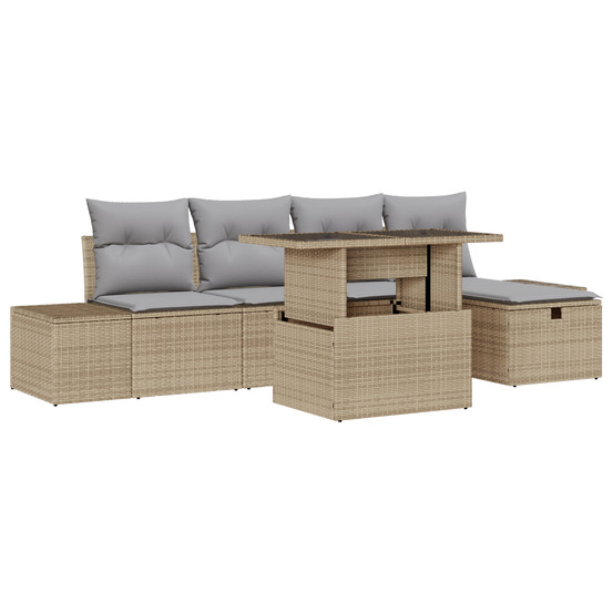 Ensemble de canapés de jardin de 6 pièces avec coussins beige poly rattan