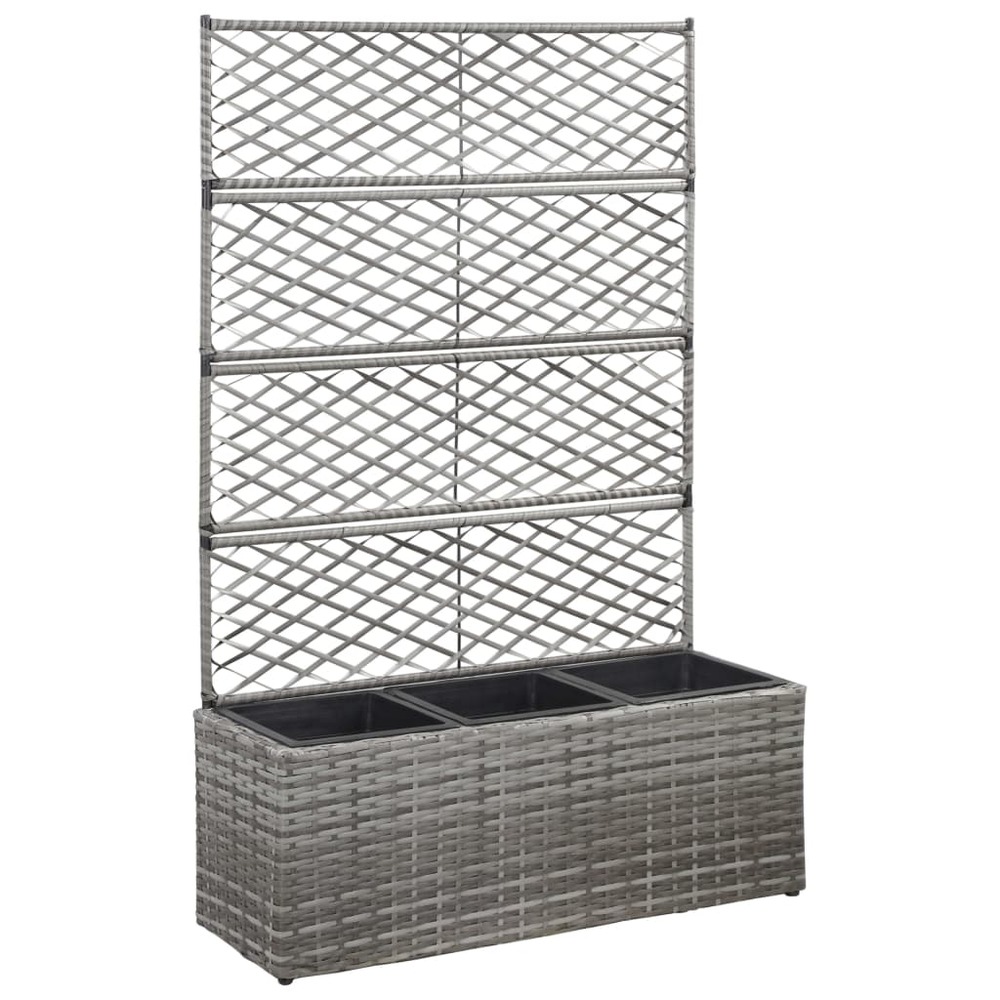 Jardinière lit surélevé plantes fleurs jardin en treillis 3 pots 83 x 30 x 130 cm résine tressée gris