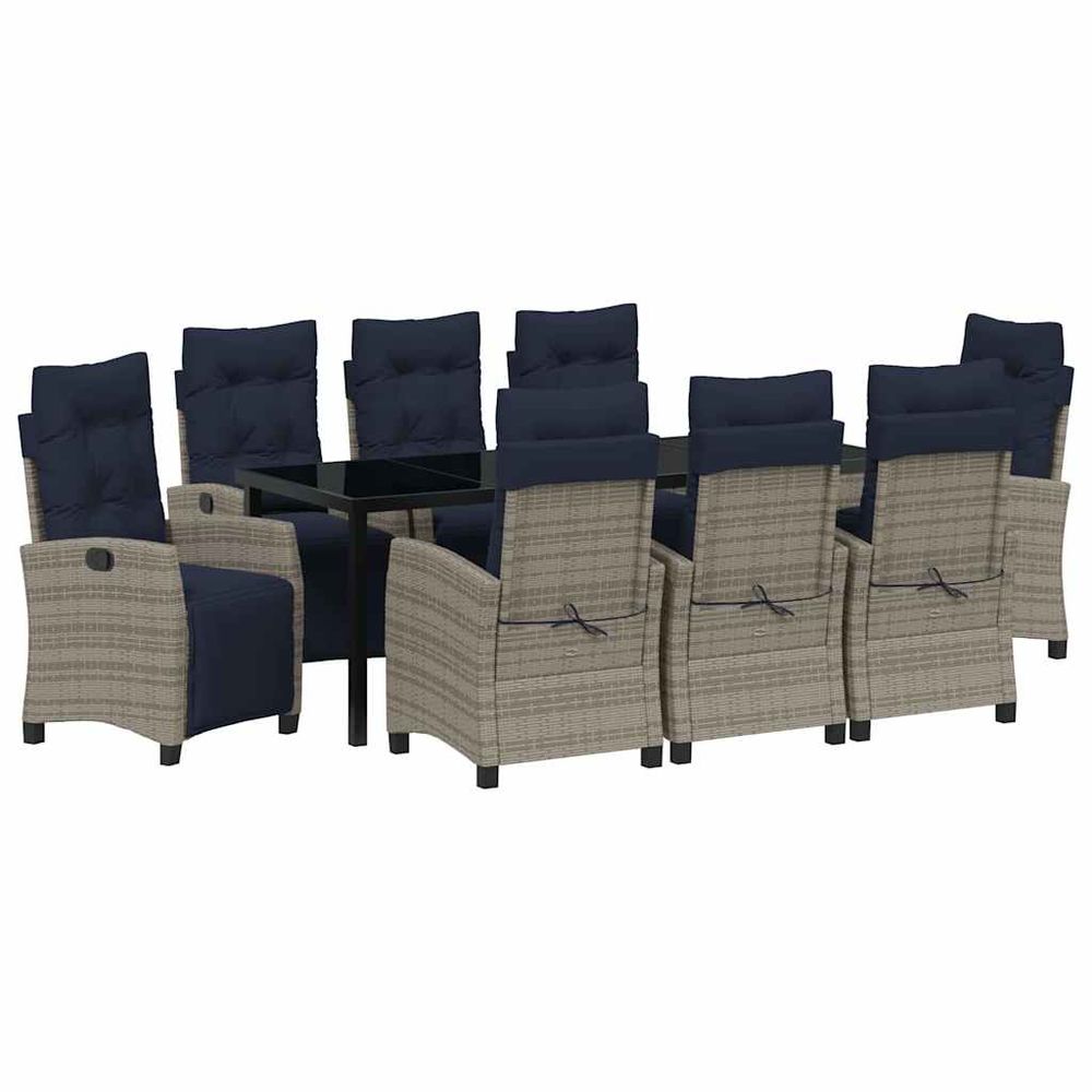 Ensemble de salle à manger pour jardin 9 pc gris polyrotin