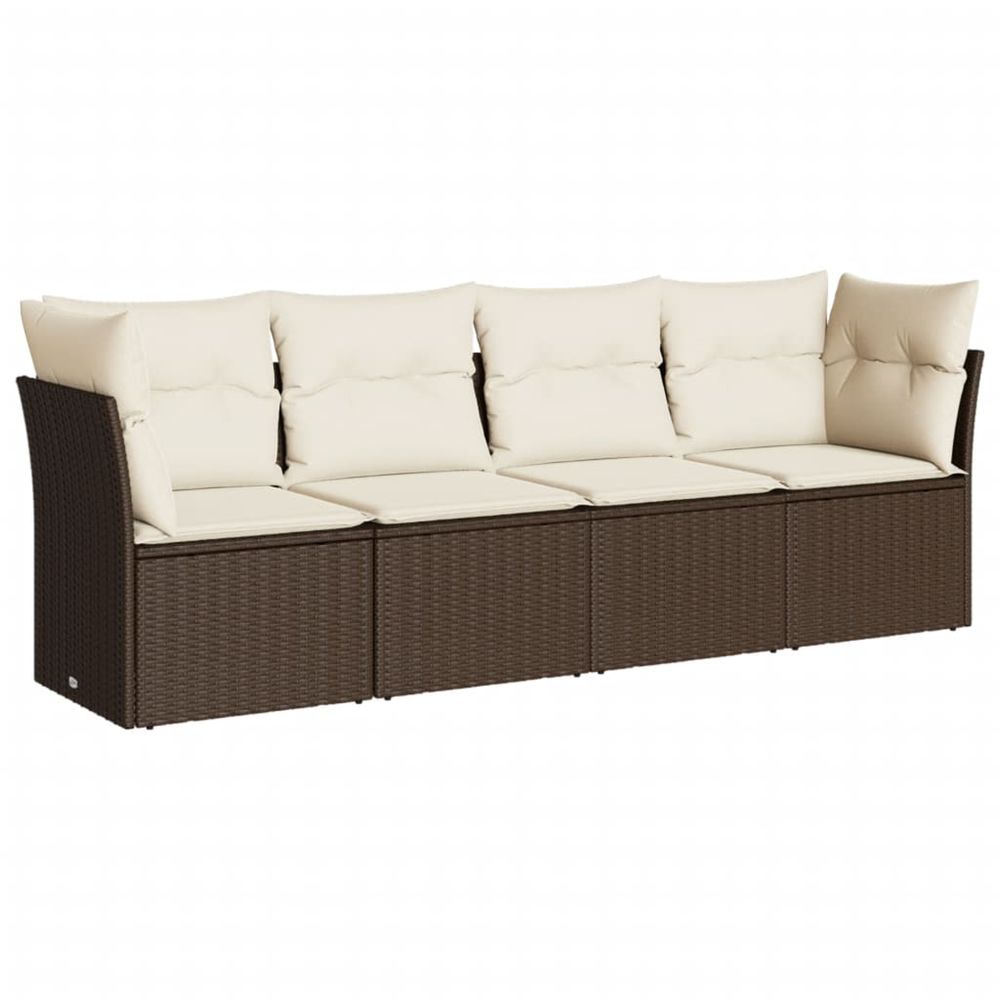 Salon de jardin 4 pcs avec coussins marron résine tressée