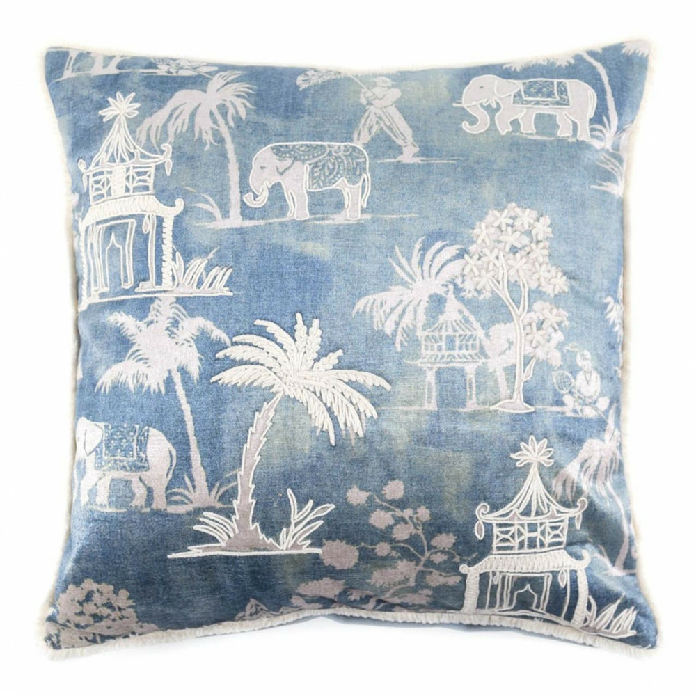Coussin viscose bleu - décoration d'autrefois