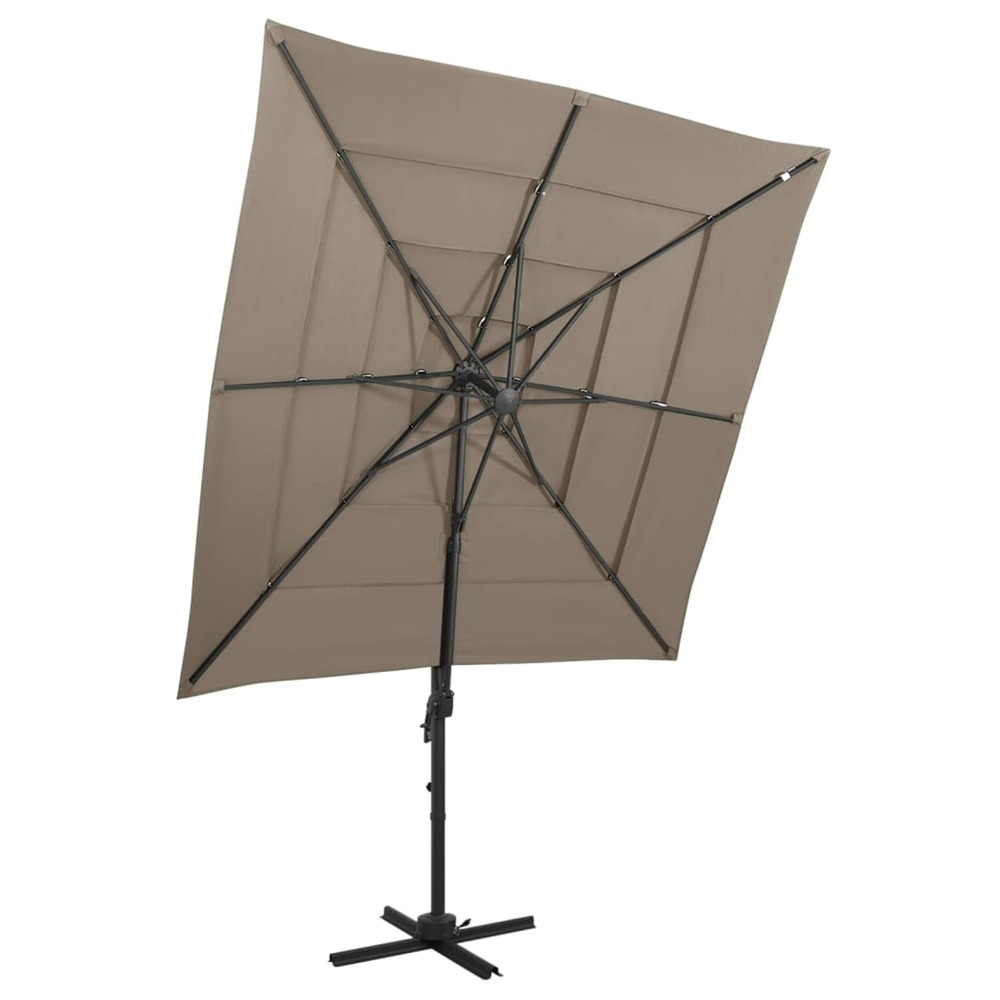 Parasol de jardin à 4 niveaux avec mât en aluminium taupe