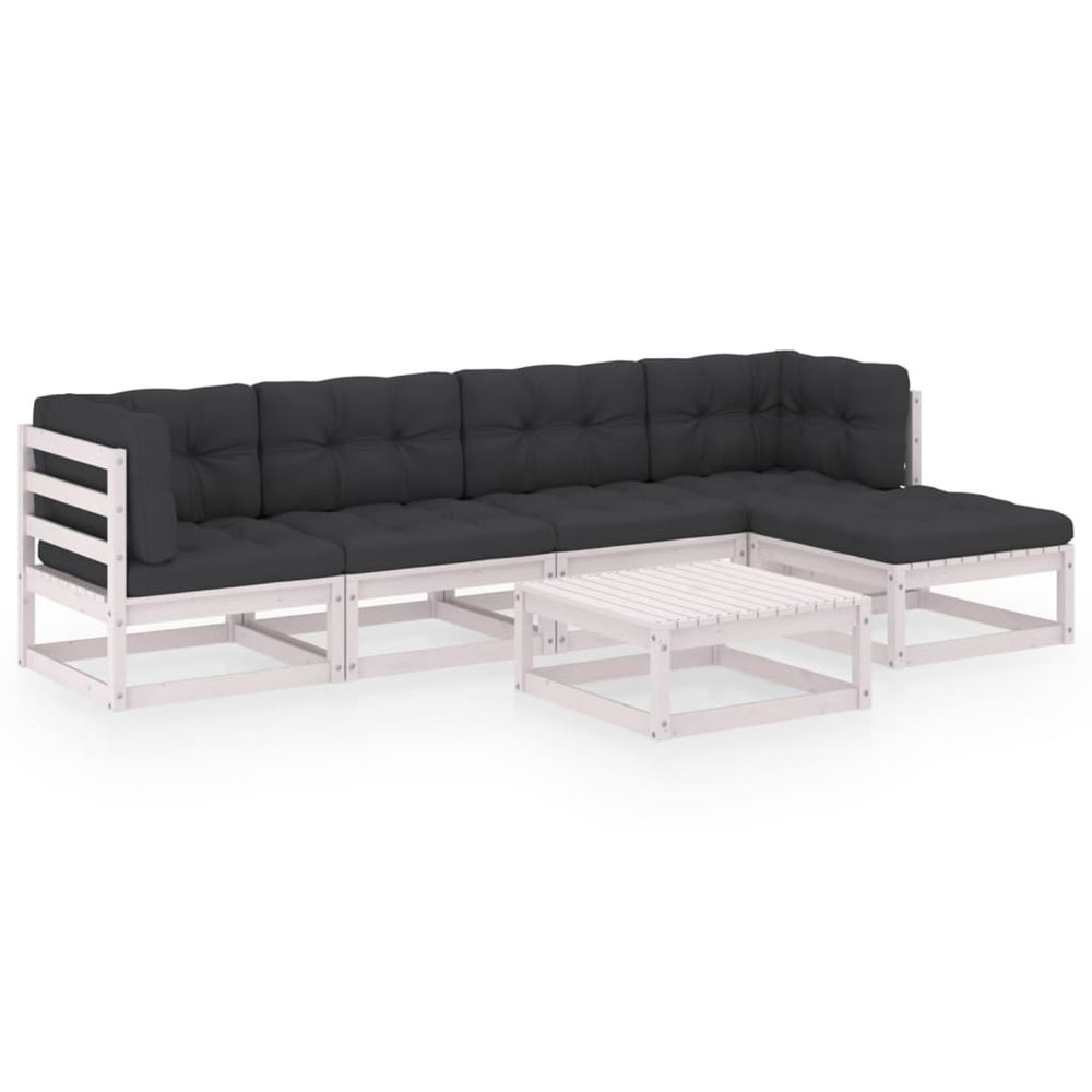 Salon de jardin 6 pcs avec coussins bois de pin massif