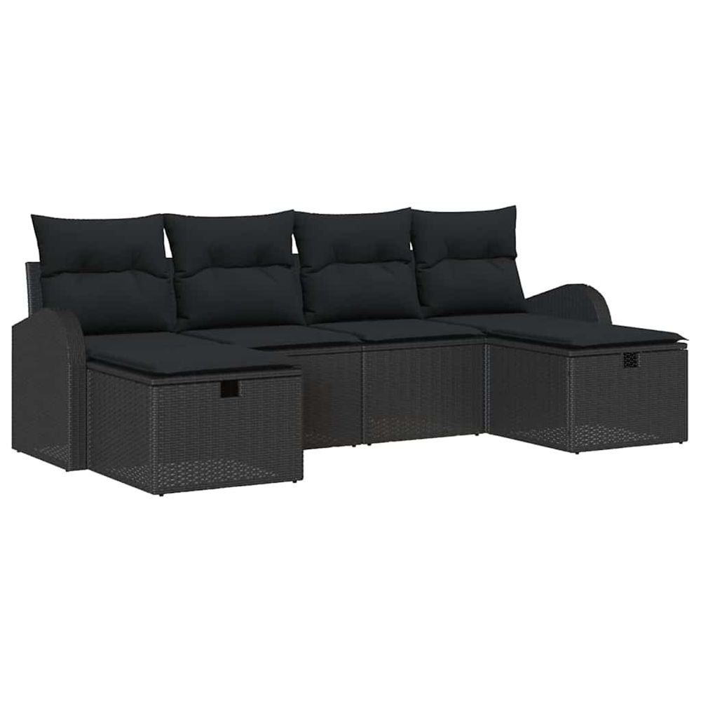 Ensemble de canapé de jardin 6 pc noir polyrotin