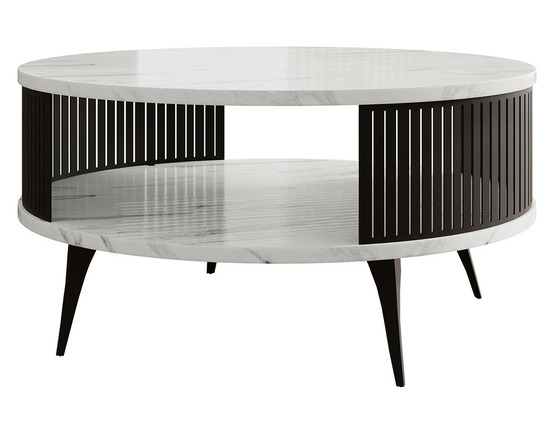 Forini - table basse ronde - effet marbre blanc - 1 niche - 75 cm