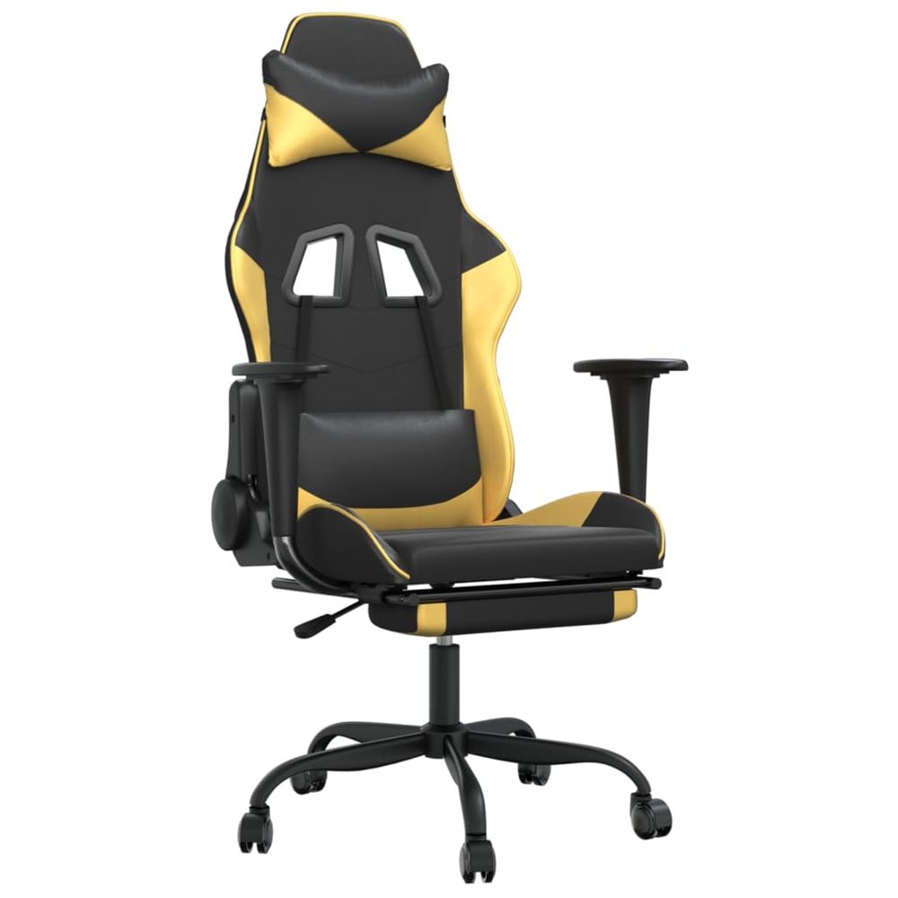 Chaise de jeu avec repose-pied noir et doré similicuir