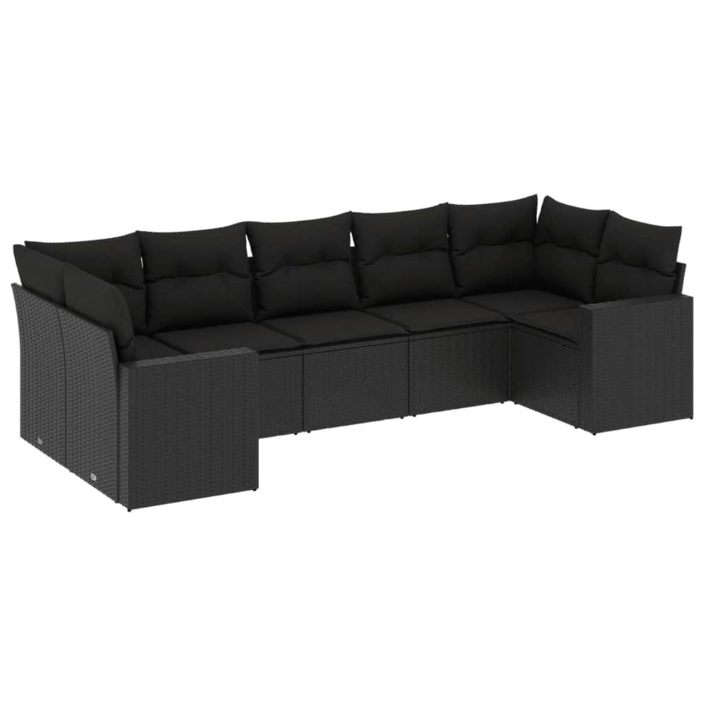 Salon de jardin 7 pcs avec coussins noir résine tressée