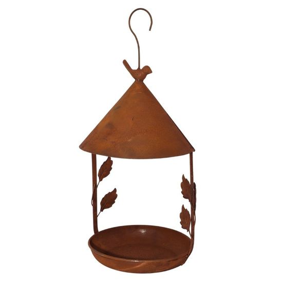 Mangeoire suspendue de jardin en métal rouillé ø.16 x ht.36 cm