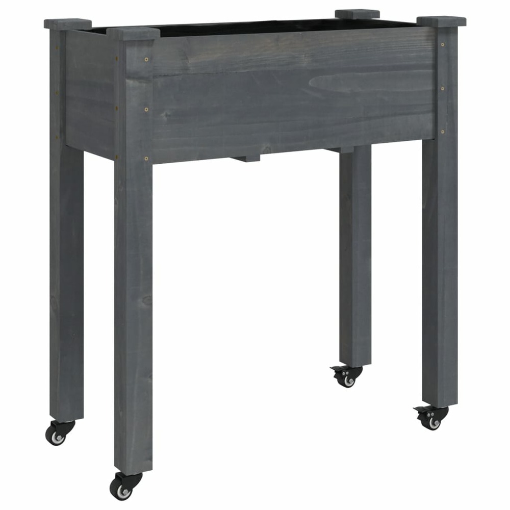 Jardinière bac lit surélevé plantes fleurs terrasse jardin sur roues avec doublure 71 x 37 x 80 cm bois sapin gris
