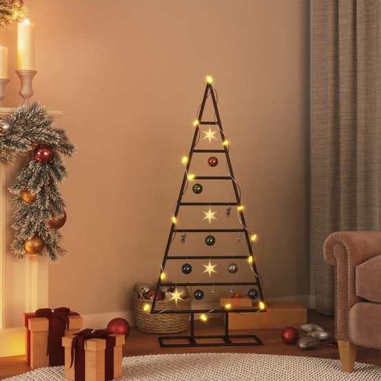 Sapin de noël plat en métal à décorer pour intérieur et mur noir 125 cm