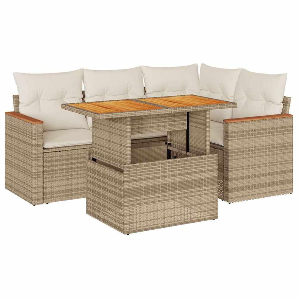 Salon de jardin avec coussins 5 pcs beige résine tressée acacia
