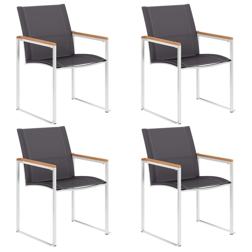 Chaises de jardin lot de 4 textilène et acier inoxydable gris