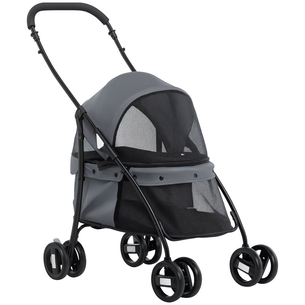 Poussette chien chat acier oxford promenade animaux auvent réglable 82x47x97cm gris