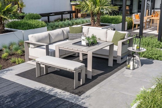 Canapé d'angle levanto - 7 places - taupe - table haute - 3 parties - garden impressions