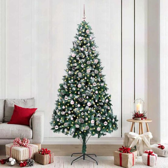 Sapin de noël artificiel 240cm décoré effet neige, kit complet avec éclairage usb
