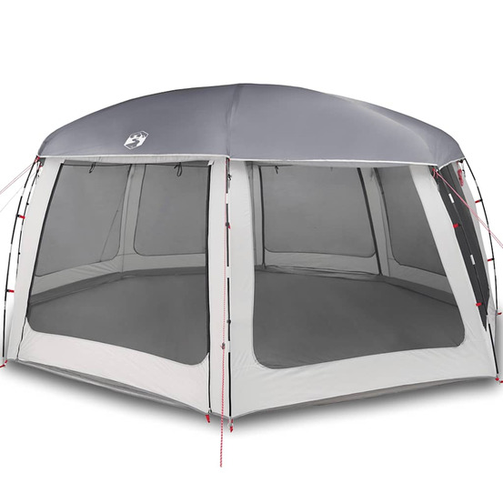 Tente piscine toit amovible parois maille gris 690x690 cm