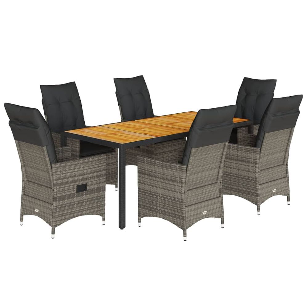 Ensemble à manger de jardin et coussins 7 pcs gris rotin