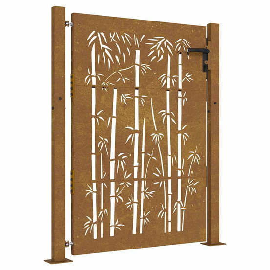 Portail de jardin 100x125 cm en acier corten et design bambou