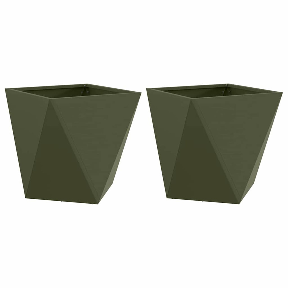 Jardinière d'extérieur 2 pcs vert olive 50 x 50 x 50 cm acier