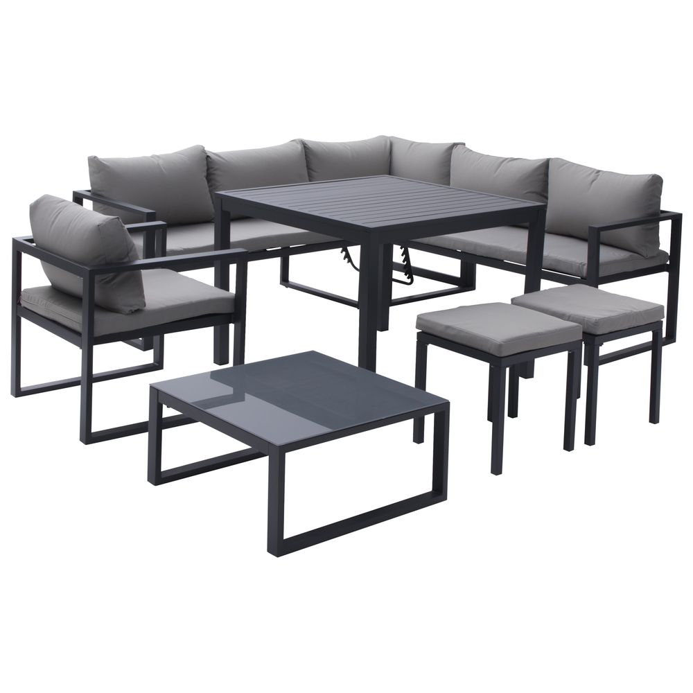 Salon de jardin modulable ibiza en tissu gris 7 places - aluminium anthracite