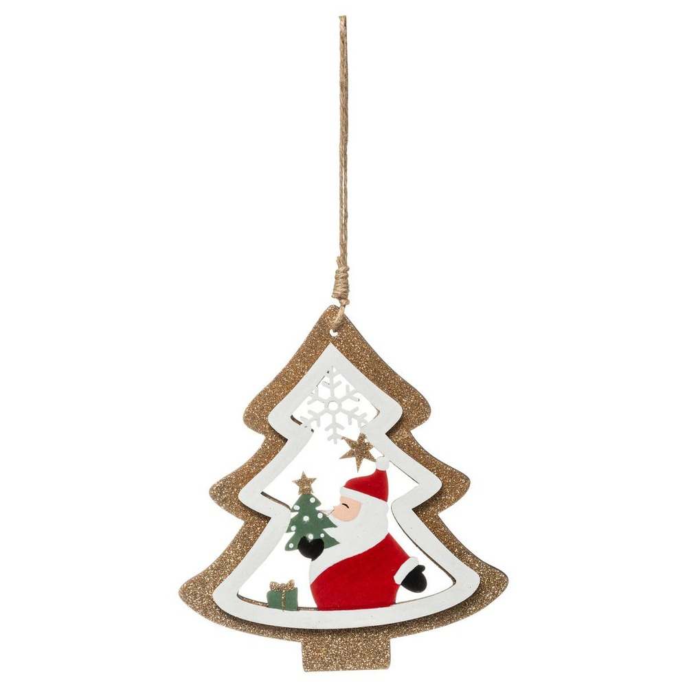 Sujet de noël bois père noël renne pailleté 2 assortiment