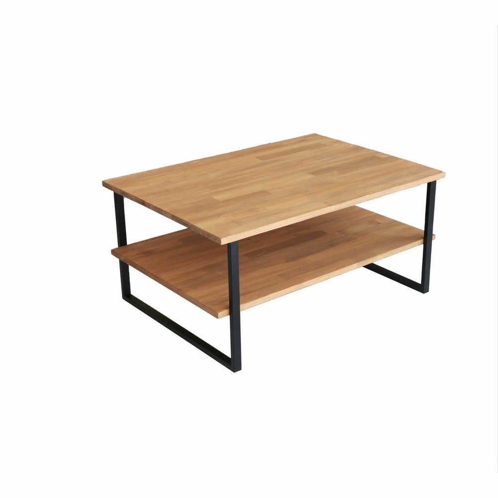 Table basse 1 étagère auralis en bois massif - beige et noir