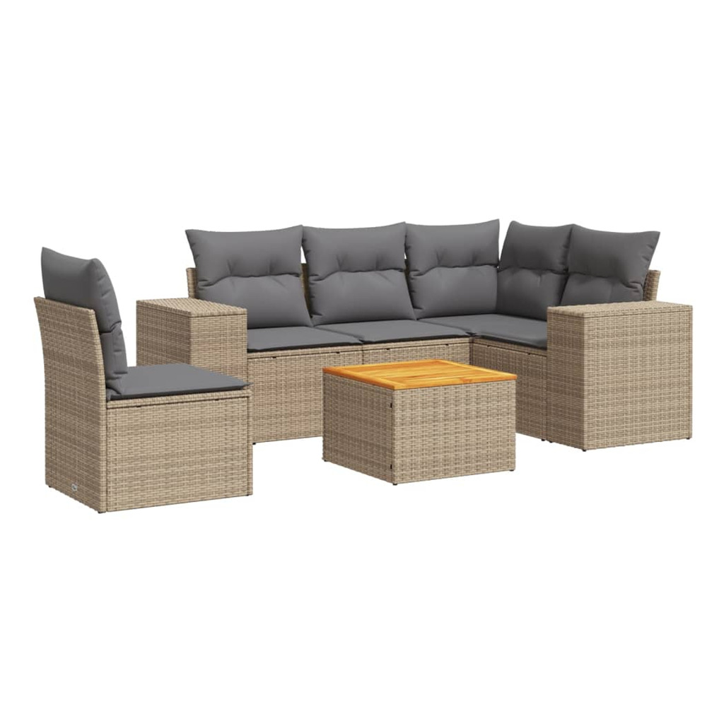 Salon de jardin avec coussins 6 pcs beige résine tressée