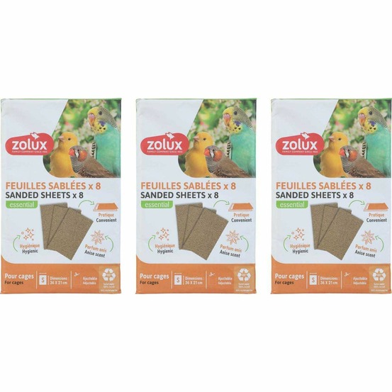 Sachet de feuilles sablées pour cage oiseaux domestiques 3 sachets de 8 feuilles