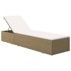 Transat chaise longue bain de soleil lit de jardin terrasse meuble d'extérieur résine tressée marron et blanc crème 02_001292