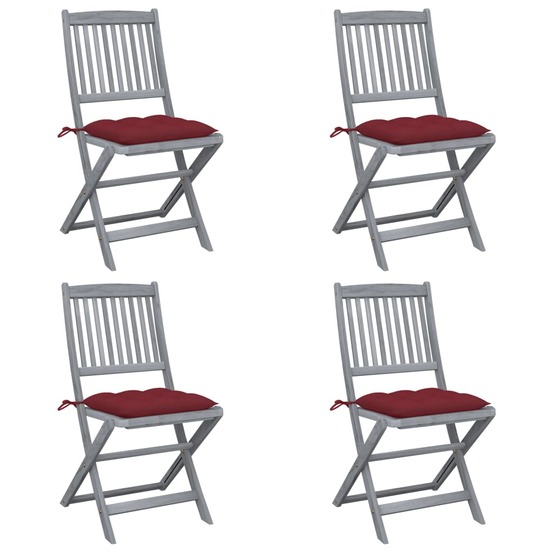 Chaises pliables d'extérieur lot de 4 et coussins bois d'acacia