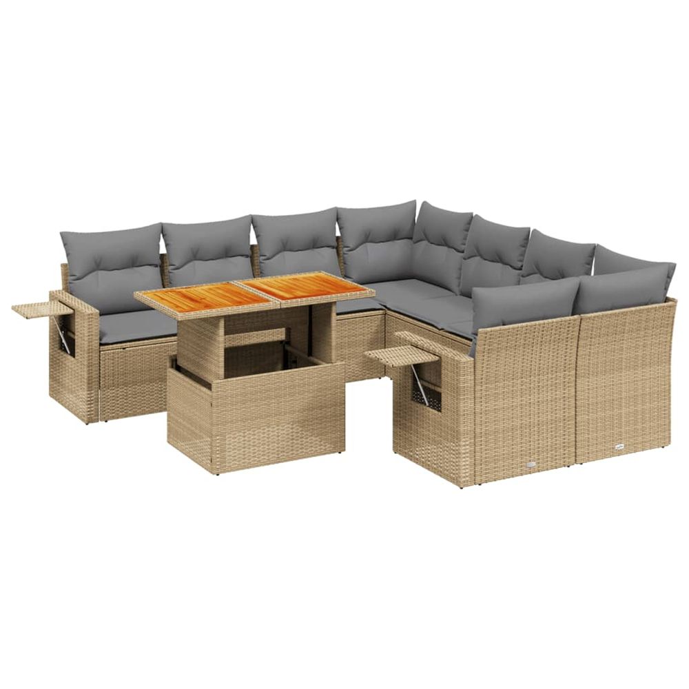 Salon de jardin avec coussins 9 pcs beige résine tressée