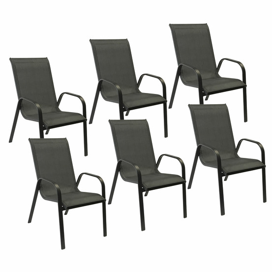 Lot de 6 chaises marbella en textilène gris - aluminium gris anthracite