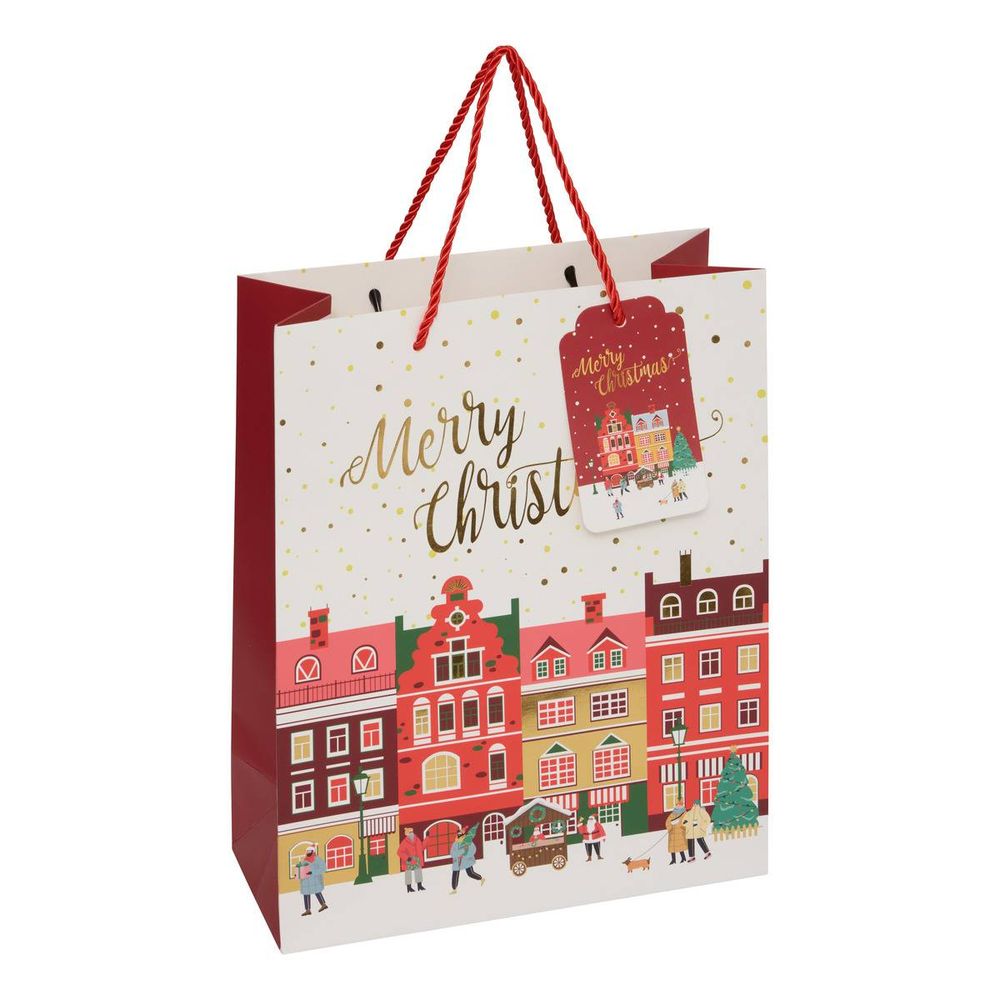 Sac cadeau motif ville joyeux noël moyen modèle