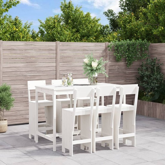 Ensemble de bar de jardin 7 pcs blanc bois de pin massif
