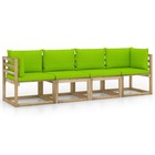 Canapé de jardin 4 places avec coussins vert brillant