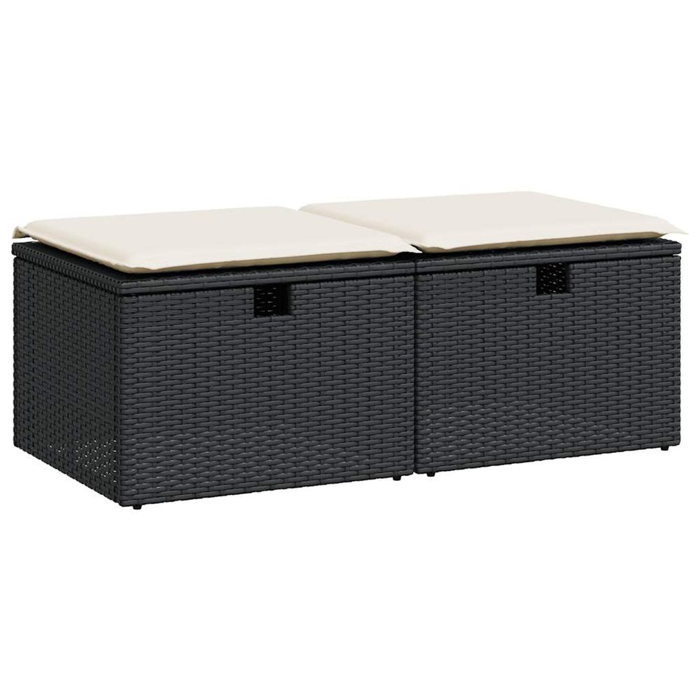 Salon de jardin avec coussins 2 pcs noir résine tressée acacia