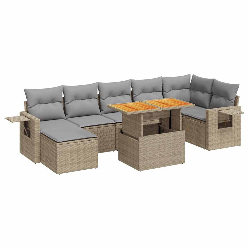 Salon de jardin avec coussins 8 pcs beige résine tressée