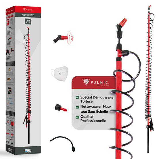 Pulmic Lance de Pulvérisation Télescopique 5 m d'Hauteur.Perche en Fibre de Verre Légère. Idéale pour Le Démoussage