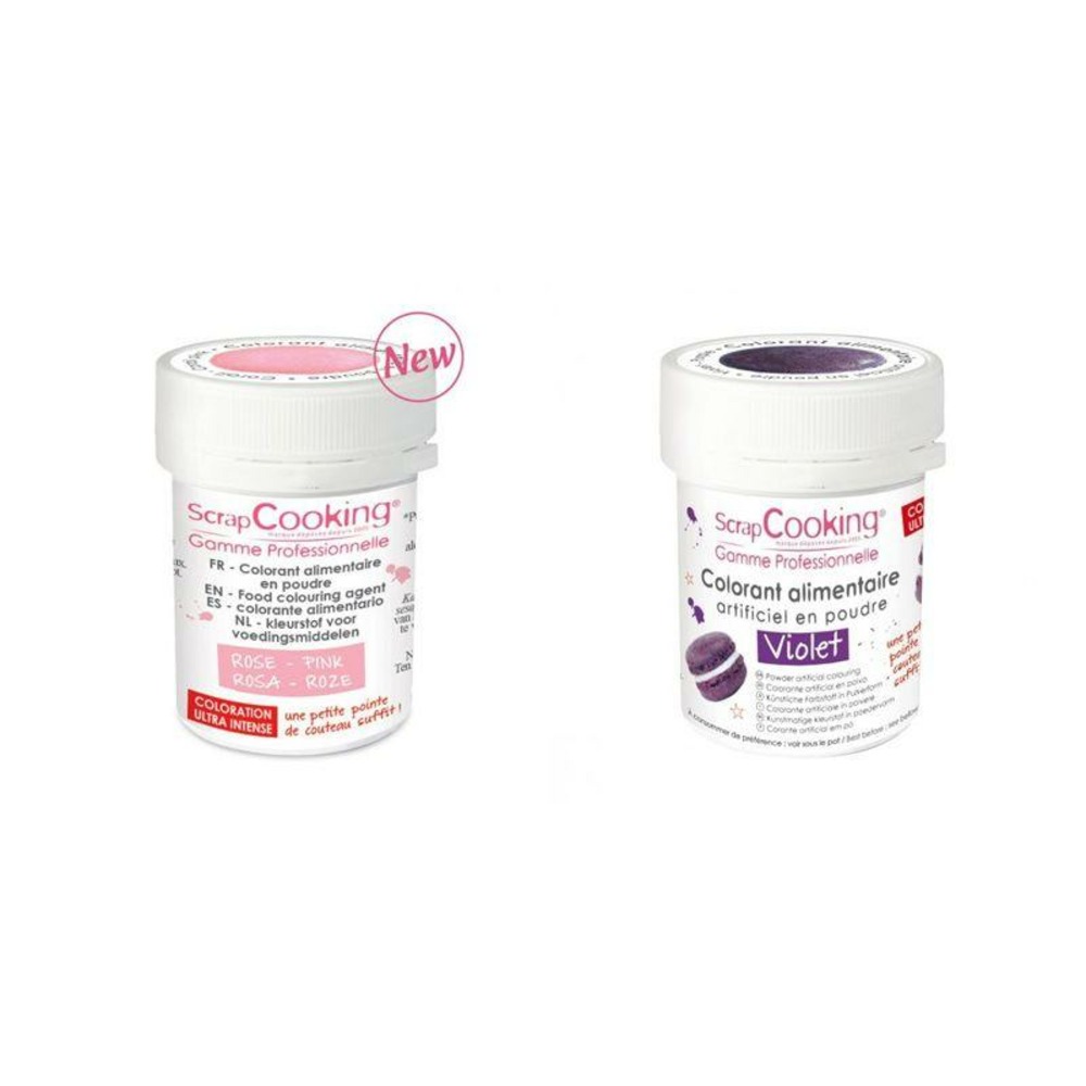 2 colorants alimentaires en poudre - violet-rose poudré