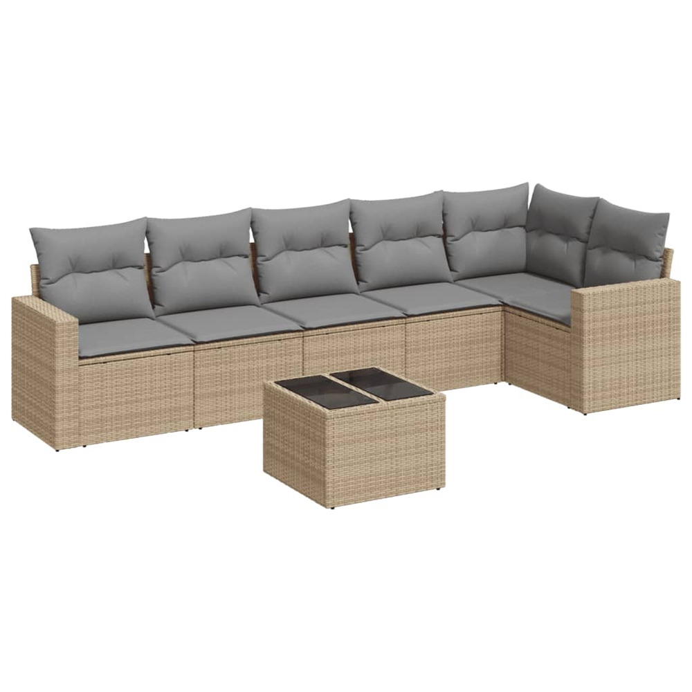 Salon de jardin avec coussins 7 pcs beige résine tressée