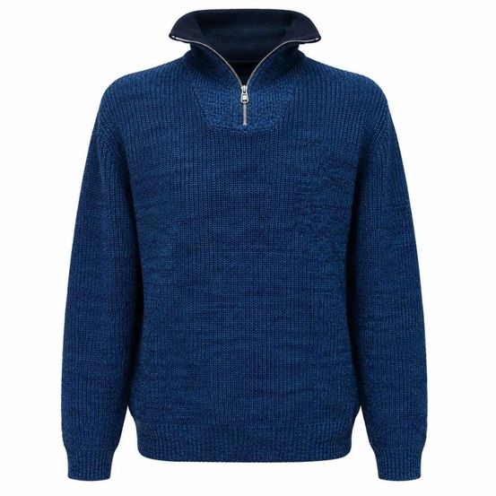 Pull camionneur homme col montant indigo - manches longues zippé